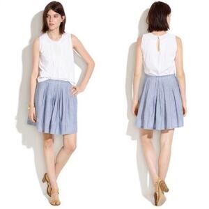 NWT Madewell 100% Cotton Blue Striped Chambray Pleated Skirt Size 4